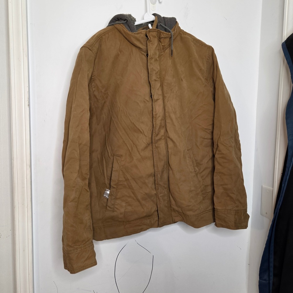 American Eagle Mens Large Brown Canvas Sherpa Hooded Workwear Jacket Coat